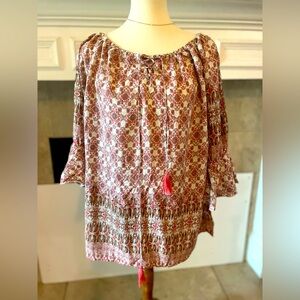 Umgee Boho blouse with ruffle sleeves. Size L